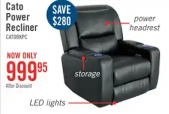 The Brick Cato leather-look fabric power recliner with power headrest - black offer