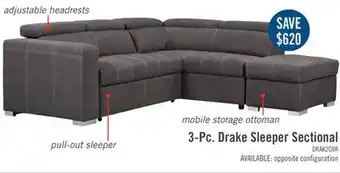 The Brick Drake 3-piece faux suede right-facing sleeper sectional - cement offer