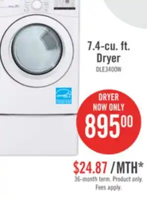 The Brick Lg 7.4 cu. ft. ultra large capacity electric dryer - dle3400w offer