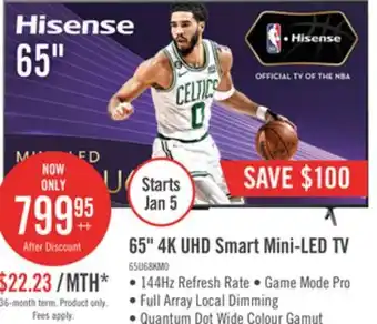 The Brick Hisense 65 u68km series mini-led uled 4k google tv offer