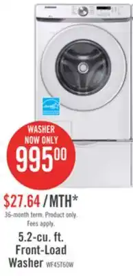 The Brick Samsung 5.2 cu. ft. front-load washer - wf45t6000aw/us offer