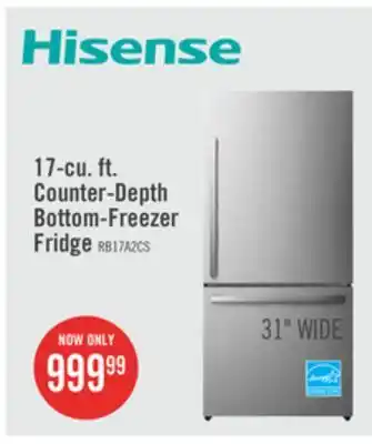 The Brick Hisense 17 cu. ft. counter-depth bottom-mount refrigerator - rb17a2cse offer