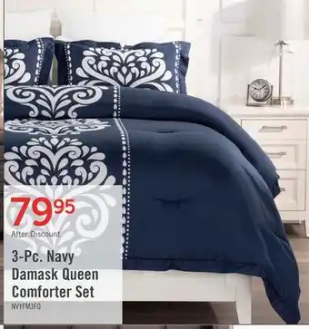 The Brick Navy damask 3-piece full/queen comforter set offer