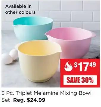 Kitchen Stuff Plus 3 pc. triplet melamine mixing bowl set offer