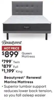 Sleep Country Beautyrest renewal marina mattress offer