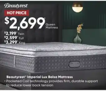 Sleep Country Beautyrest imperial lux balsa mattress offer