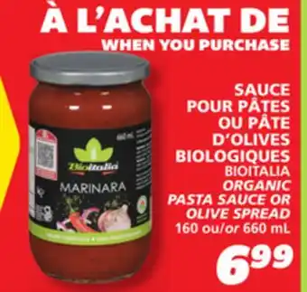 IGA Bioitalia organic pasta sauce or olive spread offer