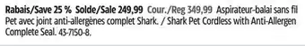 Canadian Tire Shark pet cordless with anti-allergen complete seal offer