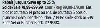 Canadian Tire Paderno 14-pc knife block or 3-pc knife set or butcher block offer