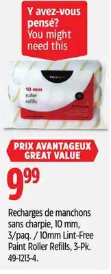 Canadian Tire Premier paint 10mm lint-free paint roller refills, 3-pk offer