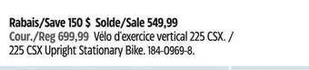Canadian Tire Proform 225 csx upright stationary bike offer