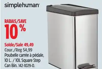 Canadian Tire Simplehuman 10l square step can bin offer