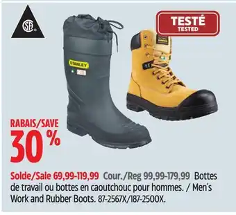 Canadian Tire Stanley men's work and rubber boots offer