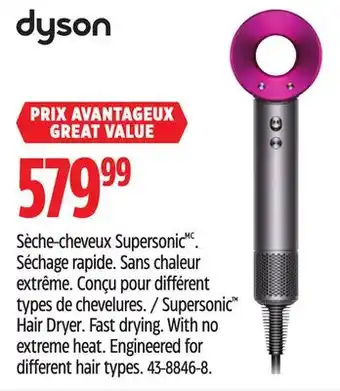 Canadian Tire Dyson supersonic hair dryer offer