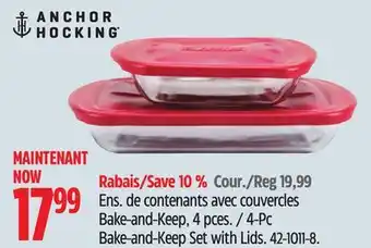 Canadian Tire Anchor hocking 4-pc bake-and-keep set with lids offer