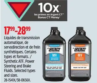 Canadian Tire Oem synthetic atf, power steering and brake fluids offer