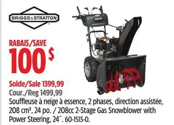 Canadian Tire Briggs & stratton 208cc 2-stage gas snowblower with power steering, 24˝ offer