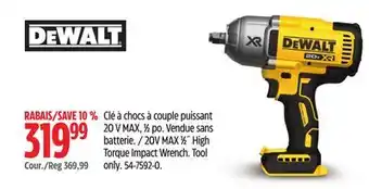 Canadian Tire Dewalt 20v max 1⁄2˝ high torque impact wrench offer