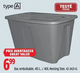 Canadian Tire Type a 40l nesting tote offer