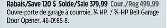 Canadian Tire Chamberlain 3⁄4-hp belt garage door opener offer