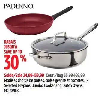Canadian Tire Paderno selected frypans, jumbo cooker and dutch ovens offer