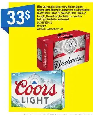 Maxi Bière coors light, molson dry, molson export, molson ultra, miller lite, budweiser, michelhob utra, labatt bleue, labatt 50, offer