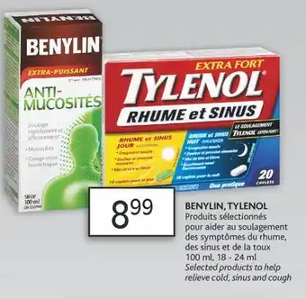 Brunet Benylin, tylenol produits sélectionnés pour aider au soulagement des symptômes du rhume, des sinus et de la toux offer