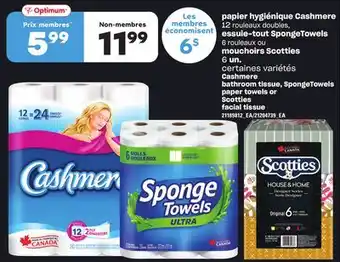 Provigo Papier hygiénique cashmere 12 rouleaux doubles, essuie-tout spongetowels 6 rouleaux ou mouchoirs scotties 6 un offer