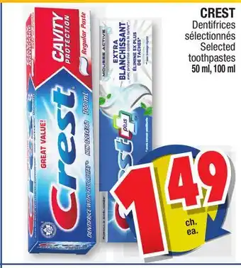 Jean Coutu Crest selected toothpastes offer