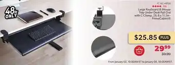 Shopper+ Large keyboard & mouse tray under desk pull out with c clamp, 26.8 x 11.1 in - primecables offer