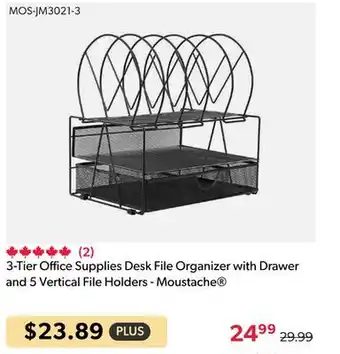 3-tier office supplies desk file organizer with drawer and 5 vertical file holders - moustache