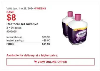 Costco Restoralax laxative offer