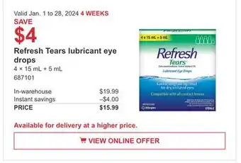 Costco Refresh tears lubricant eye drops offer