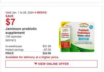 Costco Jamieson probiotic supplement offer