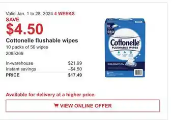 Costco Cottonelle flushable wipes offer