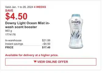 Costco Downy light ocean mist in-wash scent booster offer