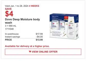 Costco Dove deep moisture body wash offer