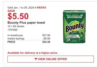 Costco Bounty plus paper towel offer