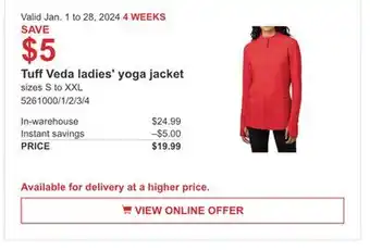 Costco Tuff veda ladies' yoga jacket offer