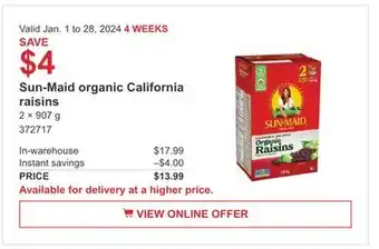 Costco Sun-maid organic california raisins offer