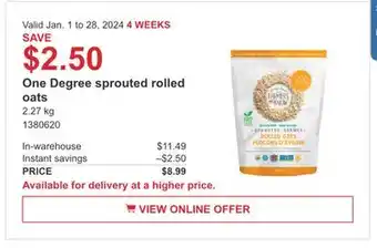 Costco One degree sprouted rolled oats offer
