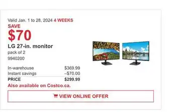 Costco Lg 27-in. monitor offer
