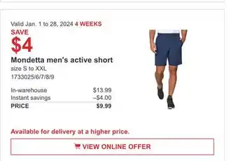 Costco Mondetta men's active short offer