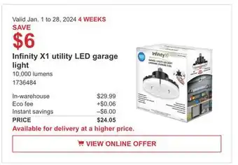 Costco Infinity x1 utility led garage light offer