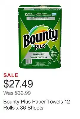 Costco Bounty plus paper towels 12 rolls x 86 sheets offer