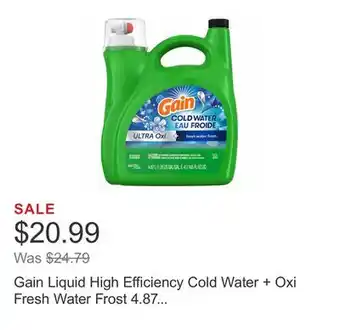Costco Gain liquid high efficiency cold water + oxi fresh water frost 4.87 l 121 loads offer