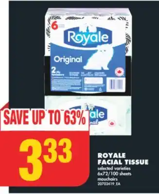 No Frills Royale facial tissue, 6x72/100 sheets offer
