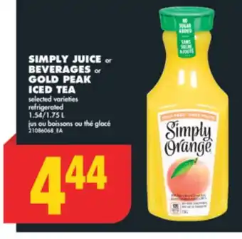 No Frills Simply juice or beverages or gold peak iced tea, 1.54/1.75 l offer