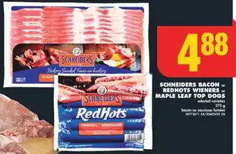 No Frills Schneiders bacon or redhots wieners or maple leaf top dogs, 375 g offer