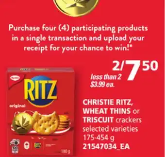 Loblaws Christie ritz, wheat thins or triscuit crackers, 175-454 g offer